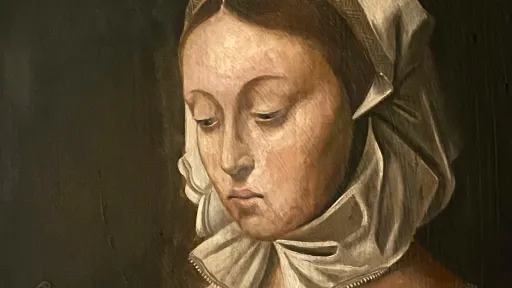 Malerei einer Frau in Louis Vuitton Kleid. Die Malerei ist in einem Renaissance-Stil gehalten. 